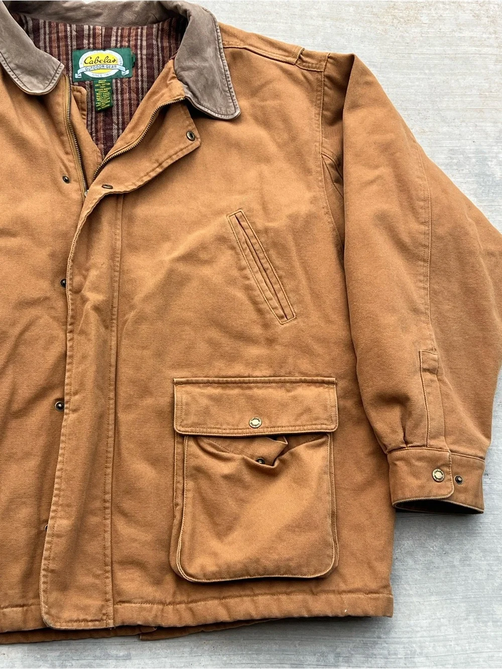 Cabelas Barn Field Jacket Men's 3XL Brown Canvas Plaid Lined Hunting Workwear